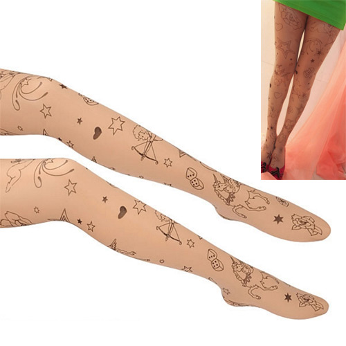 Personality Fleshcolor Cartoon Pattern Decorated Simple Silk Stockings