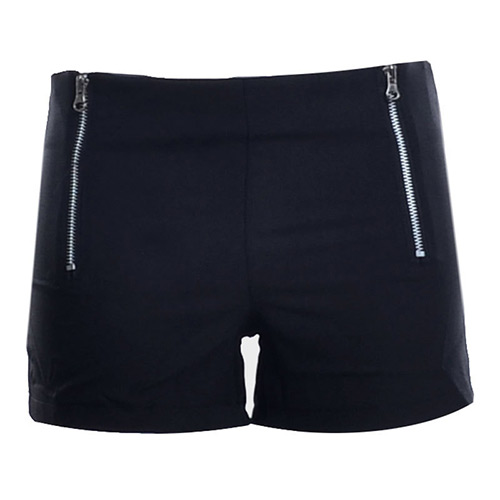 Fashion Black Double Zip Decorated Simple Design Pure Color Shorts