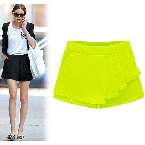 Fashion Yellow Pure Color Design Simple Design Bilayer Shorts