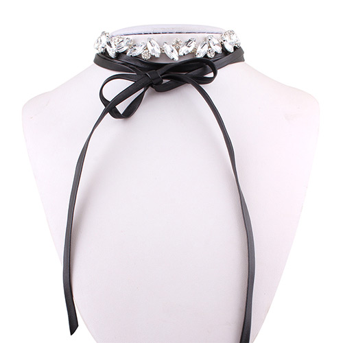 Sweet Black+white Oval Shape Diamond Decorated Double Layer Choker