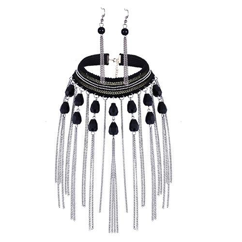 Delicate Silver Color Tassel& Bead Pendant Decorated Simple Design Jewelry Sets