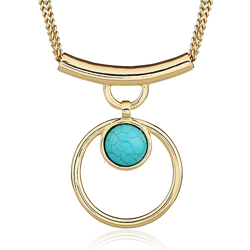 Fashion Blue+golden Color Hollow Out Round Shape Pendant Decorated Simple Design Necklace