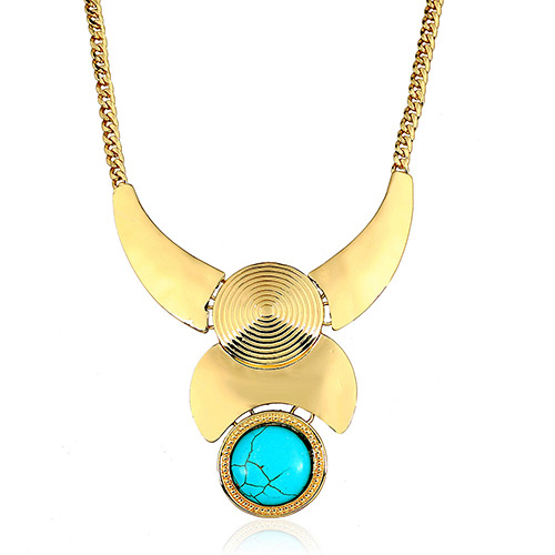 Fashion Blue+golden Color Round Shape Diamond Decorated Irregular Shape Necklace