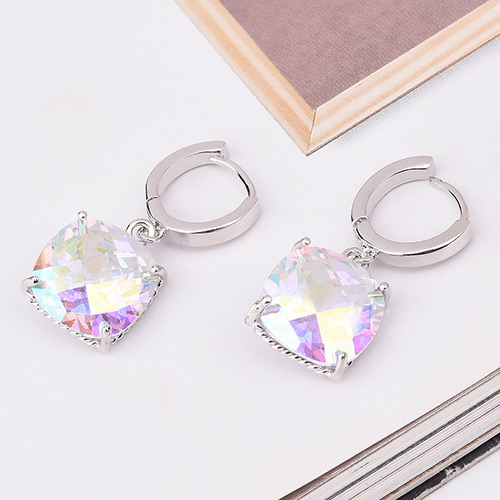 Sweet Multi-color Square Shape Diamond Decorated Simple Design Earrings