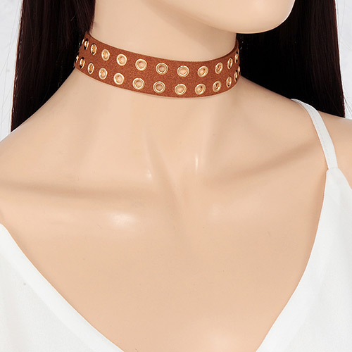 Retro Coffee Round Shape Decorated Hollow Out Design Choker