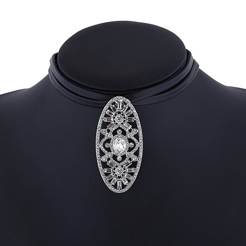 Fashion Silver Color Hollow Out Pendant Decorated Double Layer Choker