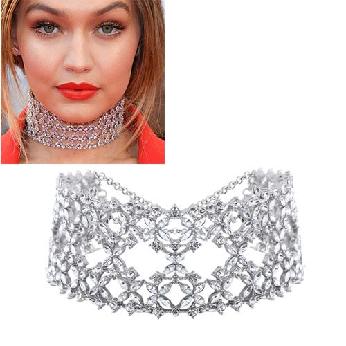 Fashion Silver Color Oval Diamond Decorated Hollow Out Design Choker