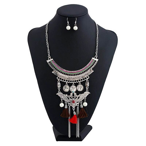 Bohemia Multi-color Metal Round Shape & Tassel Decorated Multilayer Jewelry Sets