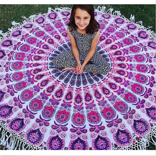 Fashion Purple Regular Geometric Pattern Decorated Tassel Yoga Mat&shawl