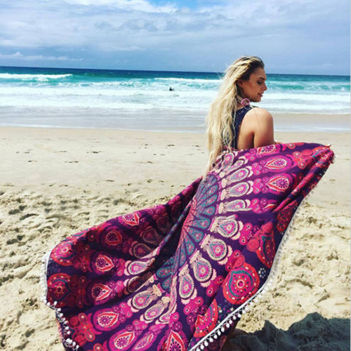 Fashion Purple Regular Geometric Pattern Decorated Tassel Yoga Mat&shawl