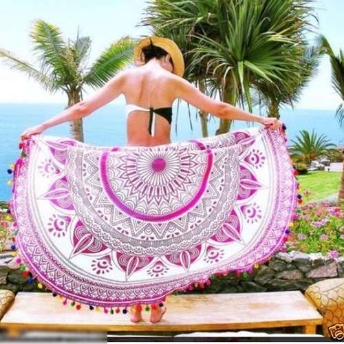 Fashion Pink Geometric Flowe Pattern Decorated Tassel Yoga Mat&shawl