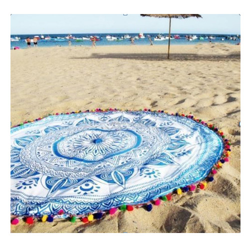 Fashion Sky Blue Geometric Flowe Pattern Decorated Tassel Yoga Mat&shawl