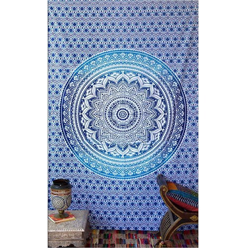 Fashion Blue Geometric Flowe Pattern Decorated Square Yoga Mat&shawl