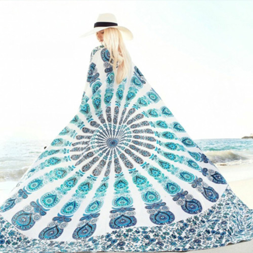 Fashion Blue Regular Geometric Pattern Decorated Square Yoga Mat&shawl