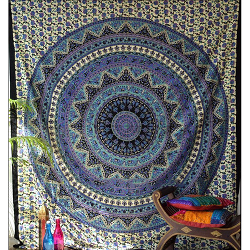 Fashion Dark Blue Regular Geometric Pattern Decorated Square Yoga Mat&shawl