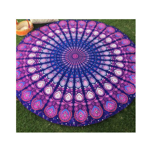 Fashion Purple Peacock Flower Pattern Decorated Round Shape Shawl