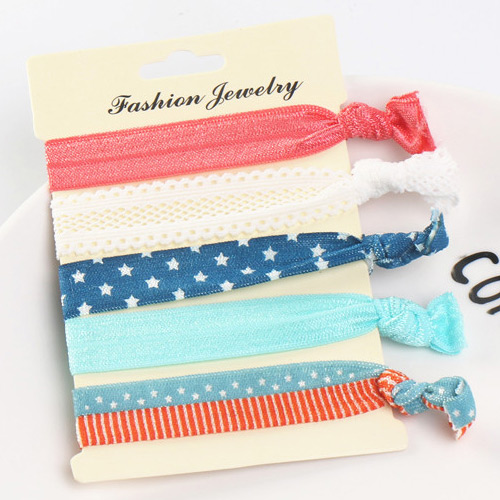 Sweet Multi-color Star&lace Pattern Decorated Knot Hair Band(5pcs)