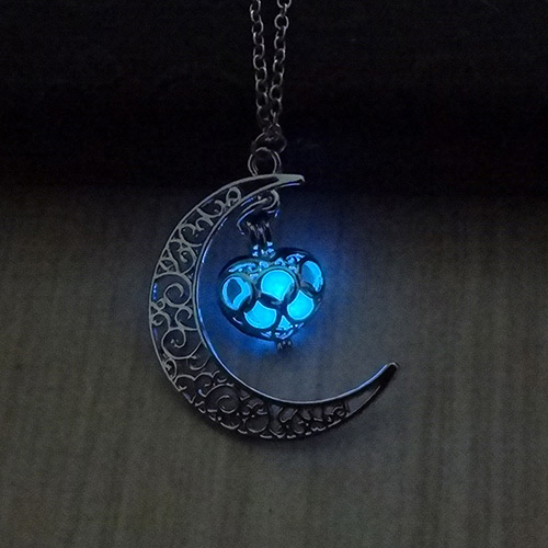 Fashion Blue Hollow Out Moon Pendant Decorated Simple Necklace