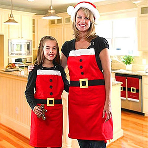 Lovely Red Square Shape Hasp Decorated Color Matching Simple Apron