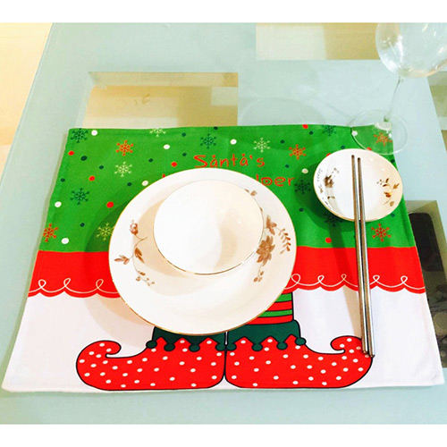 Lovely Red+white Snowflake&boots Pattern Decorated Square Shape Simple Table Mat