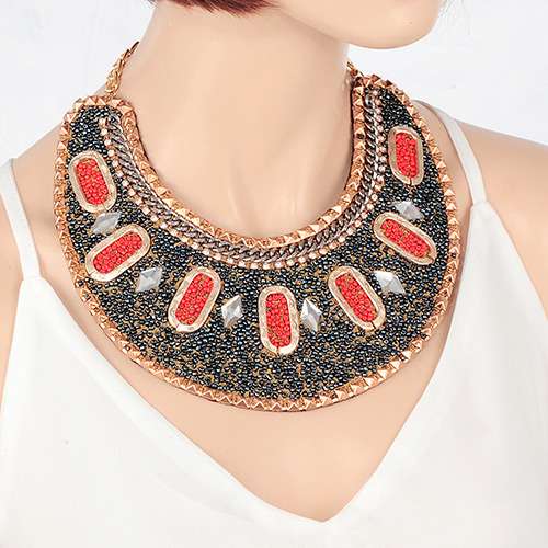 Fashion Gun Black Rhombus Shape Beads Decorated Simple Collar Necklace