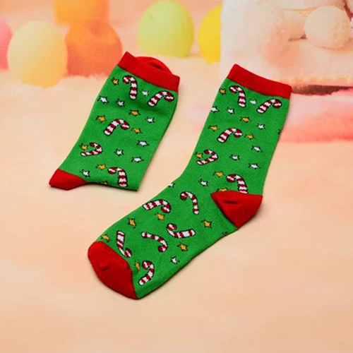 Fashion Green+red Stars&christmas Stick Pattern Decorated Simple Sock