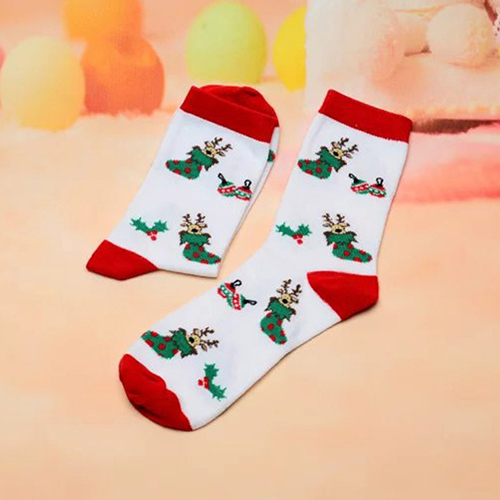 Fashion White+red Cartoon Pattern Decorated Color Matching Sock