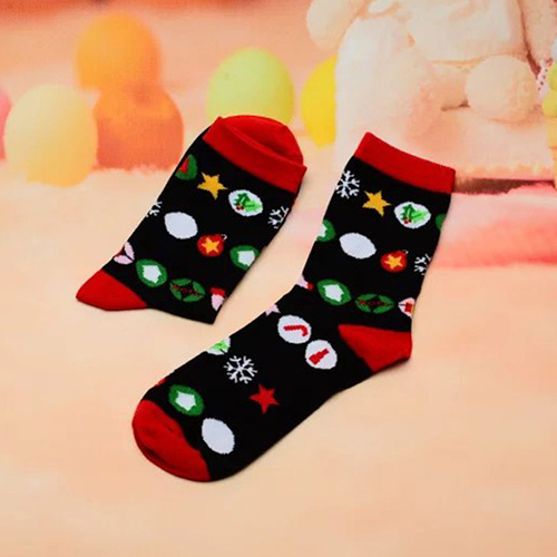 Fashion Black+red Geometric Shape Pattern Decorated Color Matching Sock
