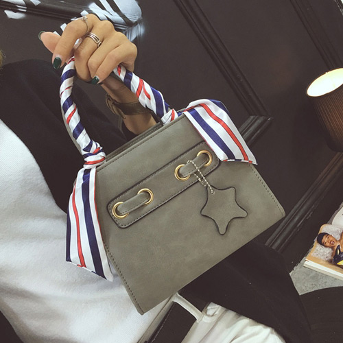Elegant Dark Gray Star Shape Pendant Decorated Square Shape Handbag