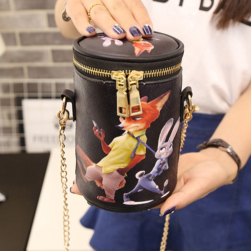 Personality Multi-color Cartoon Pattern Decorated Simple Bucket Bag