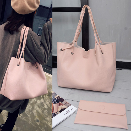 Vintage Pink Pure Color Decorated Simple Bag Sets(2pcs)