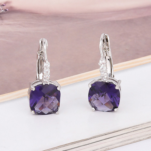 Exquisite Purple Square Diamond Decorated Simple Earring