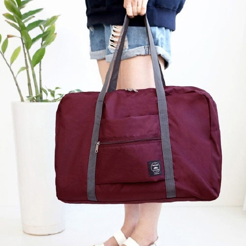 Fashion Claret-red Pure Color Decorated Folding Waterproof Hand Bags