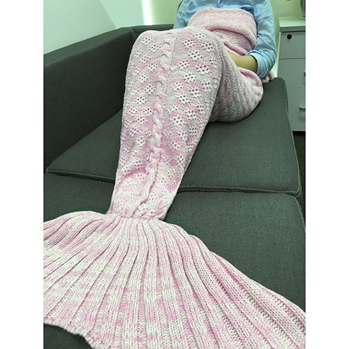 Fashion Pink Flower Pattern Decorated Pure Color Mermaid Shape Blanket