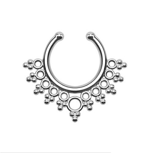 Vintage Silver Color Geometric Decorated Hollow Out Pure Color U Shape Nose Ring