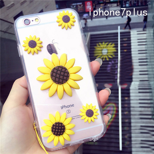 Cute Yellow+brown Sunflower Shape Decorated Transparent Iphone7plus Case