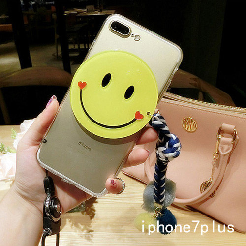 Cute Blue Smiling Face Shape Decorated Transparent Iphone7plus Case