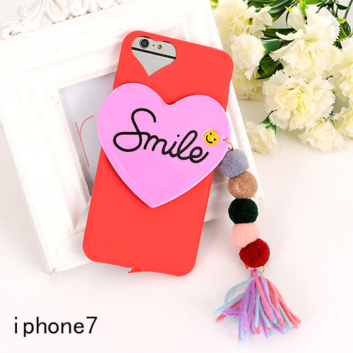 Sweet Red Letter&heart Shape Decorated Tassel Pure Color Iphone7 Case