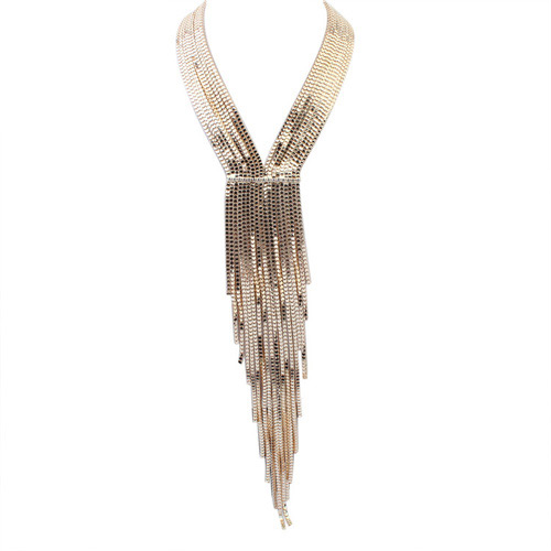 Exaggerate Gold Color Long Tassel Decorated Simple Collar Necklace