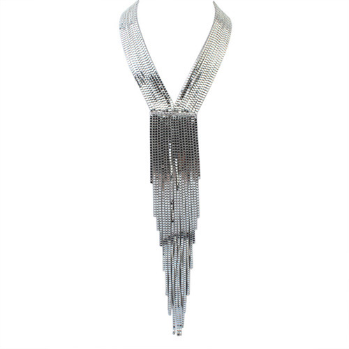 Exaggerate Silver Color Long Tassel Decorated Simple Collar Necklace