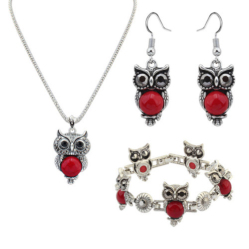 Vintage Red Owl Shape Pendant Decorated Simple Jewelry Sets