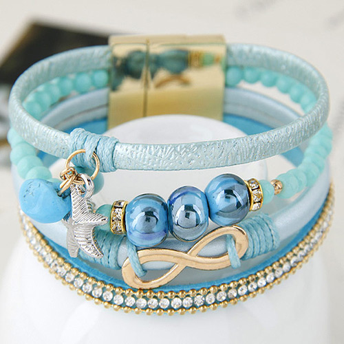 Trendy Sky Blue Metal Buckle Shape Decorated Pure Color Bracelet