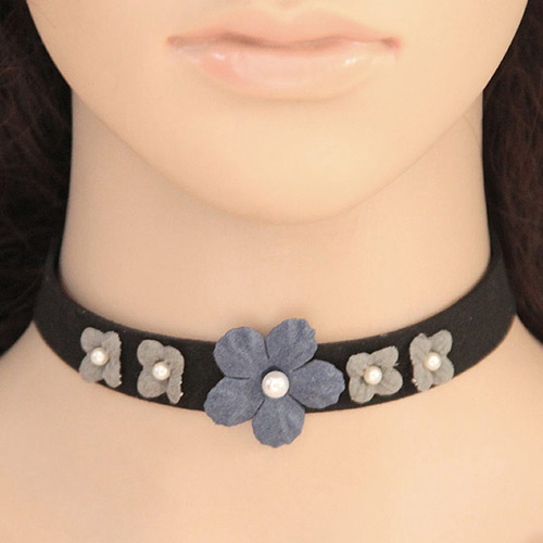 Elegant Gray Flower Decorated Pure Color Chocker