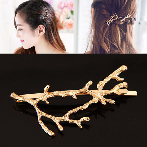 Elegant Gold Color Pure Color Decorated Branches Shape Design Hair Clip