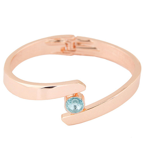 Fashion Blue Round Shape Gemstone Decorated Simple Opening Bracelet