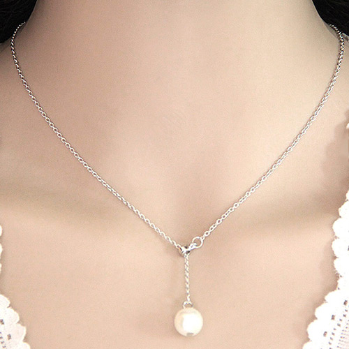 Sweet Silver Color Pearl Pendant Decorated Simple Short Necklace