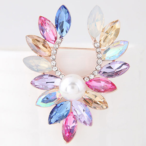 Fashion Multi-color Gemstone&oval Shape Diamond Decorated Color Matching Brooch