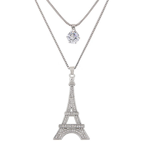 Fashion Silver Color Eiffel Tower Pendant Decorated Double Layer Necklace