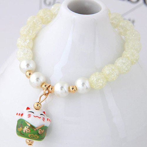 Sweet Light Yellow Cat Shape Pendant Decorated Beads Bracelet