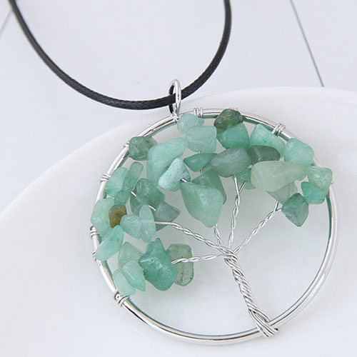 Fashion Light Blue Irregular Shape Gemstone Decorated Tree Shape Simple Necklace